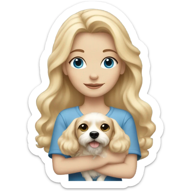 Blonde-haired girl with blue eyes and holding cavachon dog sticker