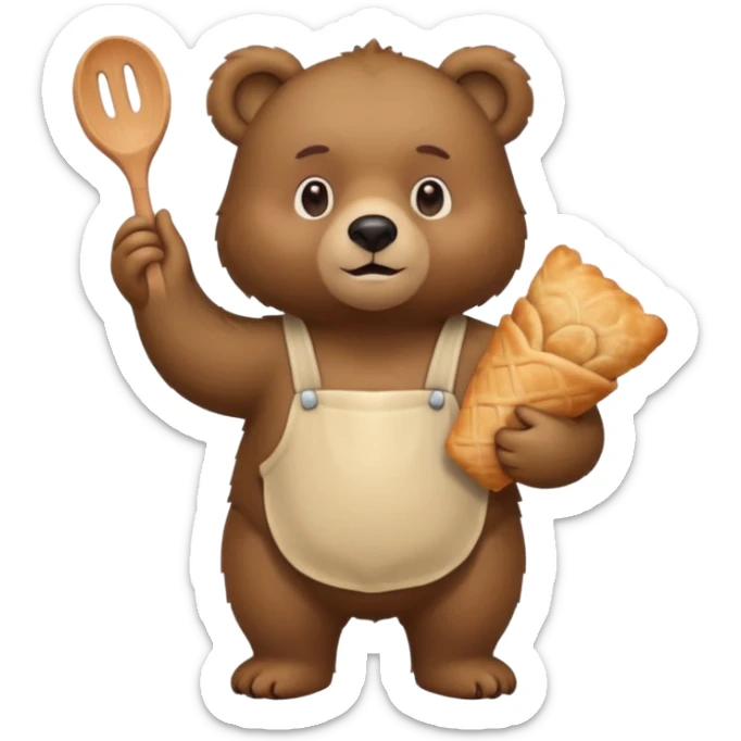 esta imagen pero que el oso este de pie y tenga una manga pastelera en la mano izquierda haz un oso sticker
