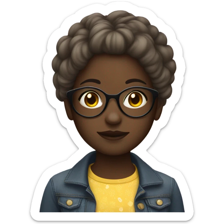 A girl with girly hair kind of dark skinned and with yellowish circle glasses  sticker