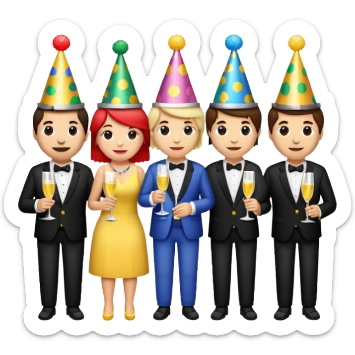 I want a set of pixel style emoji depicting a bottle of water, people having a party and a festival circuls cabinet sticker