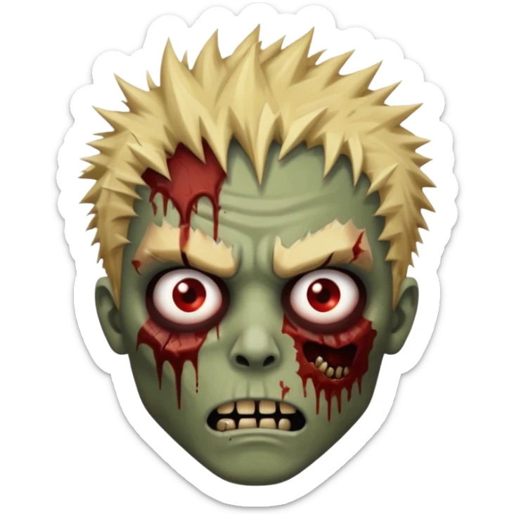 zombie face with spiky hair with blonde patch on the left and make him brownskin sticker