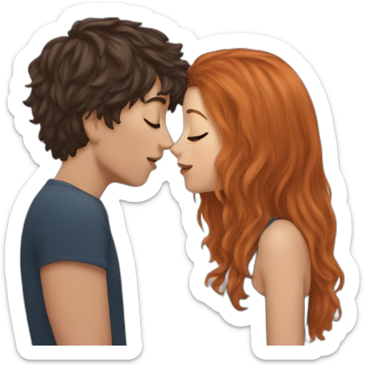 a auburn short haired boy kissing auburn long haired girl kissed sticker