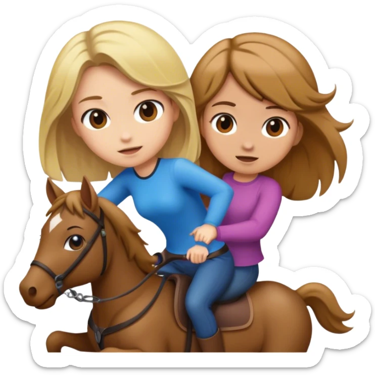 Blonde Girl rideing Brown hair girl sticker