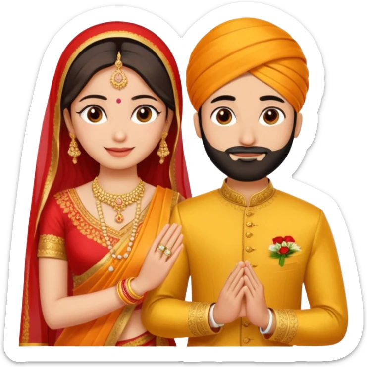 Two hands in a engagement..One hand of groom and one hand of bride. Bride dress - red/yellow saree. groom- light orange punjabi (oonly hands will be visible in the image) sticker