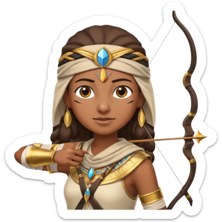 Emoji portrait of an Egyptian archer. Headcloth, bow and arrow, focused expression. sticker