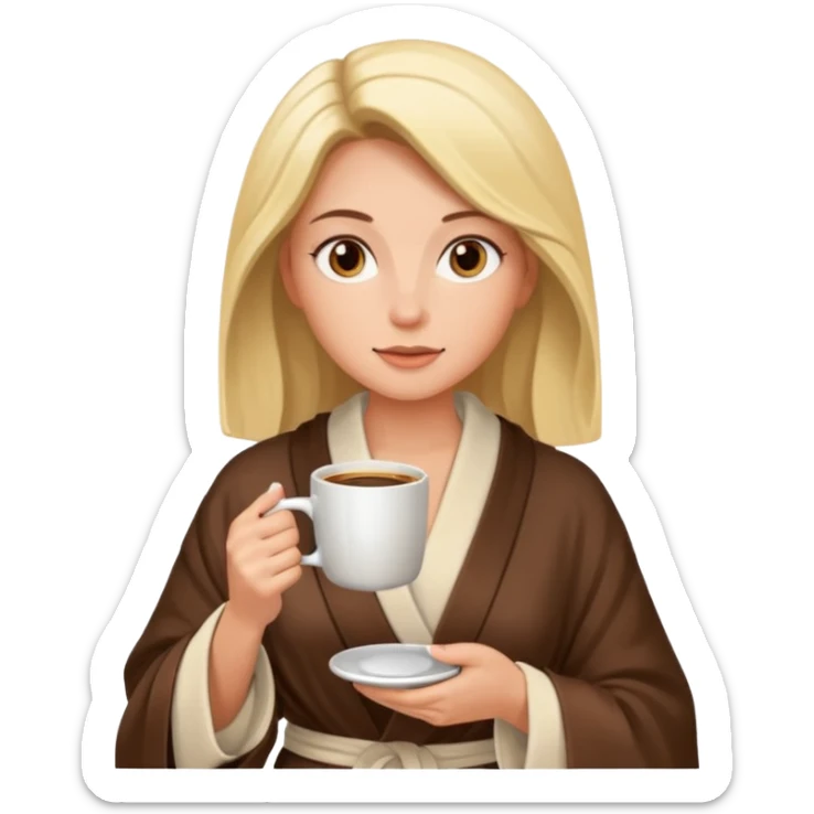Woman drinking coffee and The edges of the eyes are wide open in the morning sticker