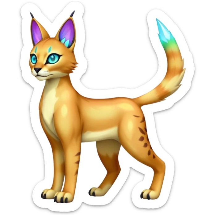 An iridescent colorful lynx-caracal-serval-fakemon-Digimon-creature-hybrid sticker