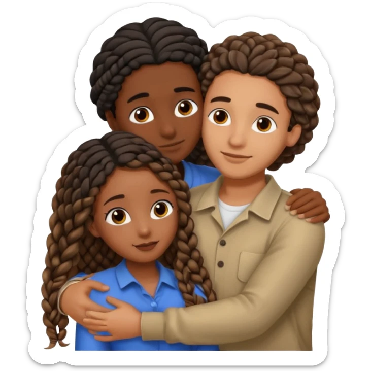 dark skin, black girl with black and brown braids, hugging her middle eastern boyfriend with wavy brown hair and medium to light skin sticker