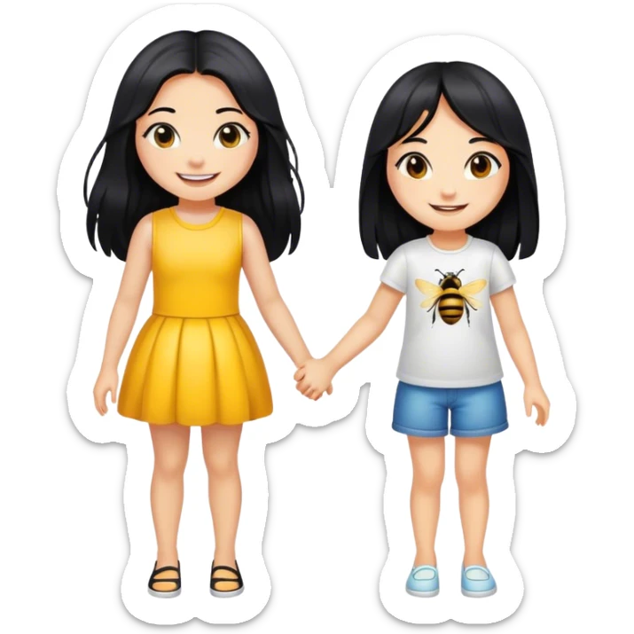 bumblebee being friends and holding hands with a girl with long black hair  sticker