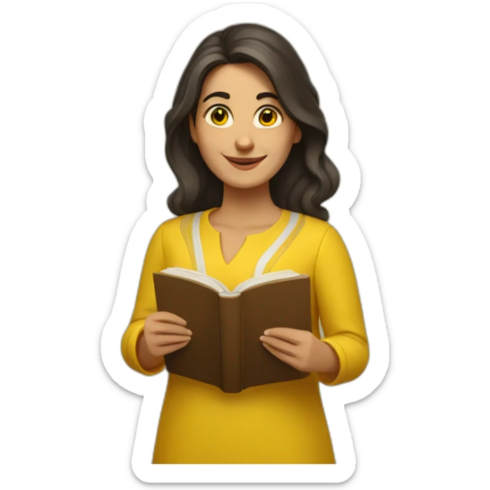 Armenian women with the yellow clothes reading book and looking at camera and smiling  sticker