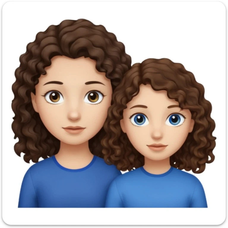 girl with dark brown wavy hair and light brown eyes next to a girl with light brown curly hair with blue eyes sticker