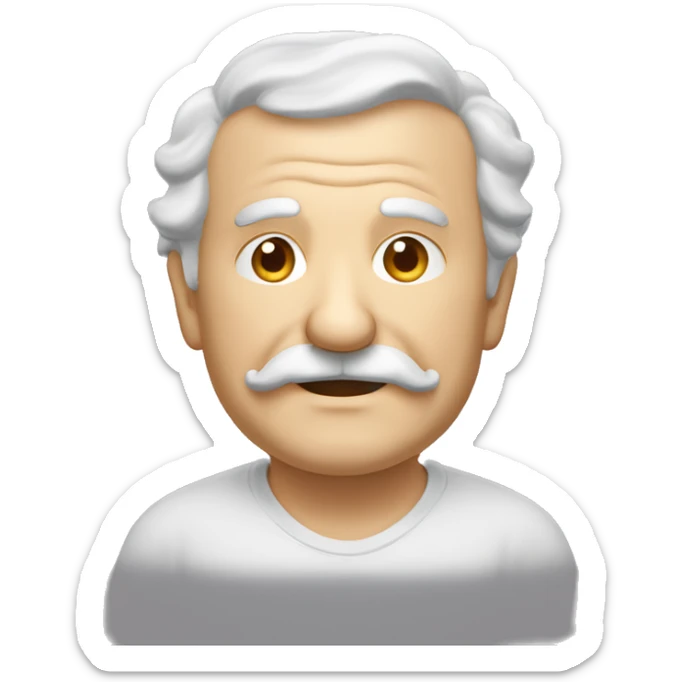 Short pudgy old man over enthusiastic face bald forehead long wavy hair moustache  sticker