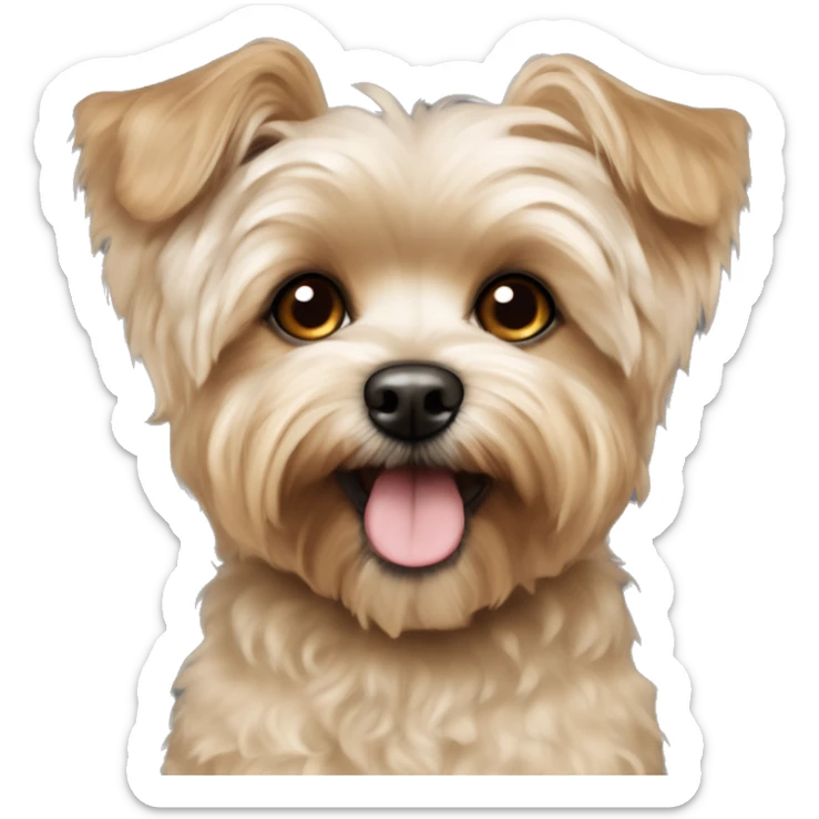 yorkie bichon mix. dog with light tan curly fur, very very LONG ears DOWN. dark brown eyes,. sticker