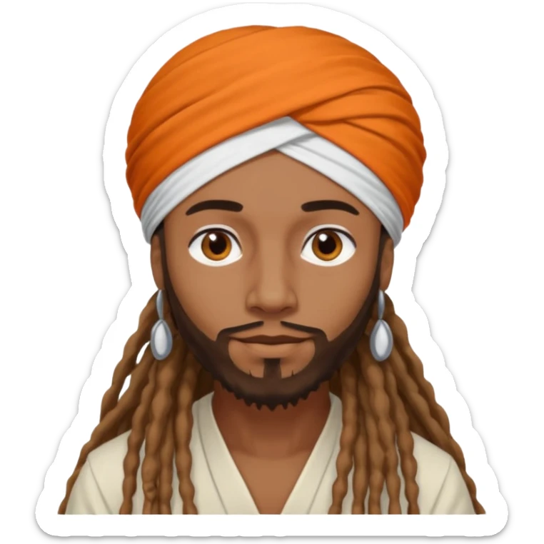 Brownskin man with long dreadlocks add a white turban on his head orange shirt  sticker