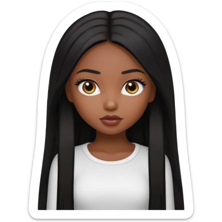 a pretty bratz brown girl with long straight black color hair and a white full sleeve sticker