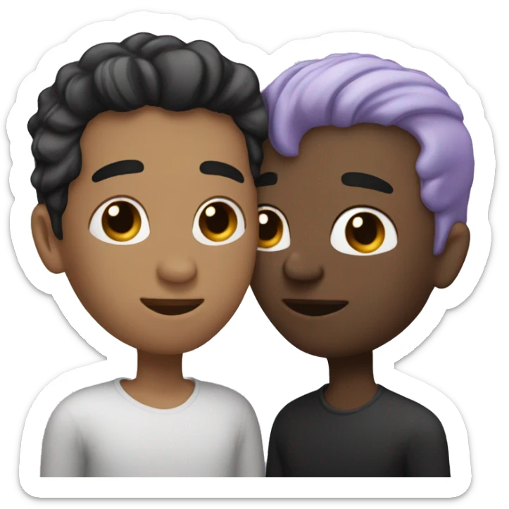 Two men kissing, one of the white with lavender hair and the other person is black with black hair sticker