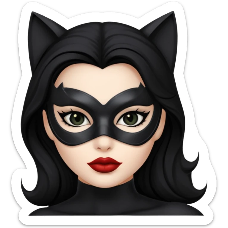 Cat woman  black eyes with black eyeliner dark hair big lips  sticker