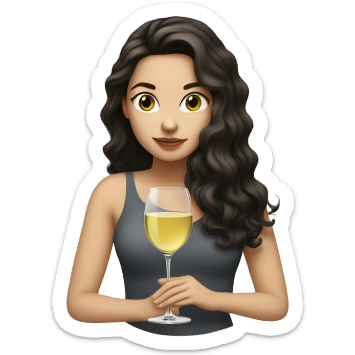 white girl with dark hair a glass of white wine sticker