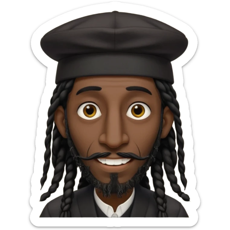 Jewish man emoji with long dread black hair on the sides and jewish judaism hat, long big nose and crooked teeth sticker