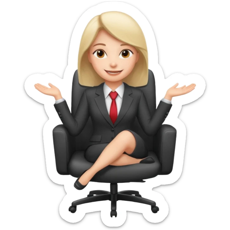 Cartoon face woman smiling and relaxing and aligned in a chair in office make the face a cartoon character  sticker