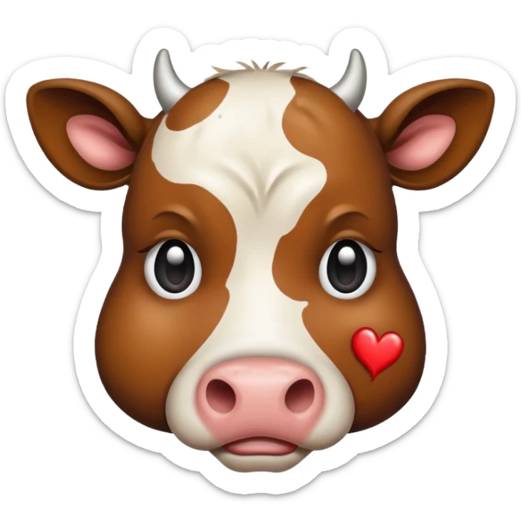 cow emoji with single tear and broken heart, cartoon style sticker