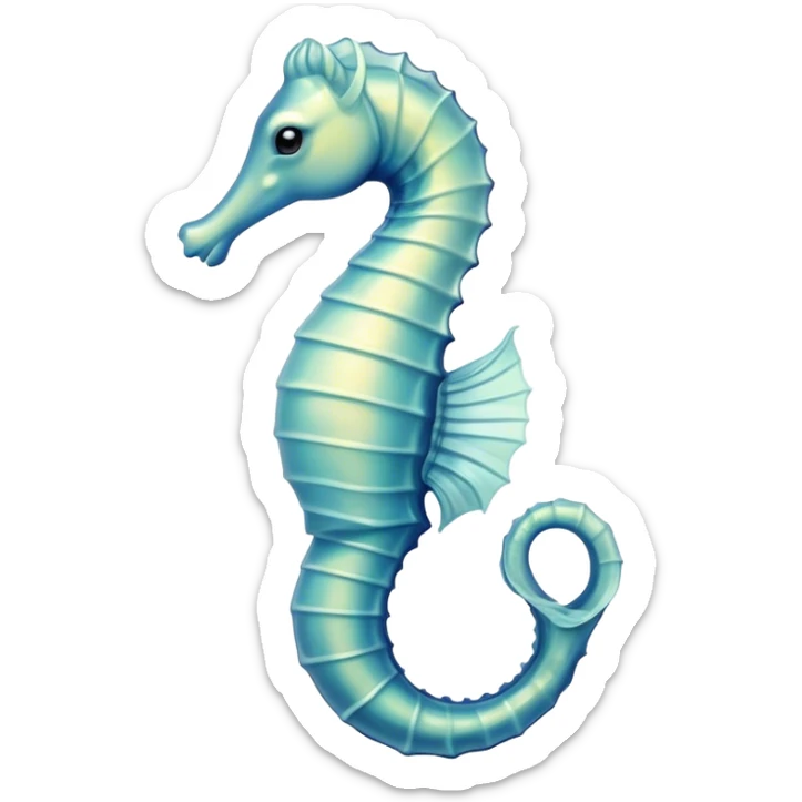 Beautiful and Majestic Sea Horse Portrait Emoji, Head and body rendered in serene repose with a gentle, content smile, showcasing a slender, elegantly curved seahorse with a softly coiled tail and eyes gently closed in peaceful slumber, Simplified yet exquisitely endearing features, highly detailed, glowing with a soft, drowsy aquatic light, high shine, relaxed and utterly enchanting, stylized with an air of majestic marine beauty, soft glowing outline, capturing the essence of a beautiful and majestic seahorse that embodies the enchanting spirit of the ocean! sticker