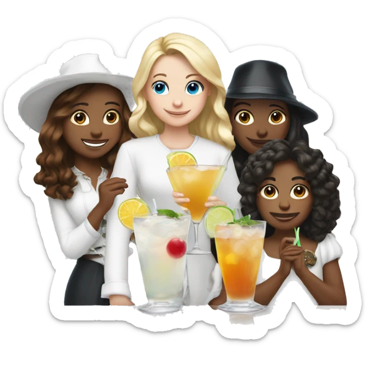 3 best friends , 1 boy, 2 girls all white witch cocktails  sticker