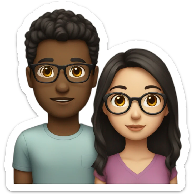 Girl with brown hair, glasses and a boy with black hair sticker
