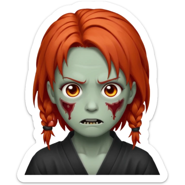 zombie emoji Paklov, dark orange red hair, hair styled in the shape of megumi from jujutsu kaizen, homem, cabelo espetado  sticker