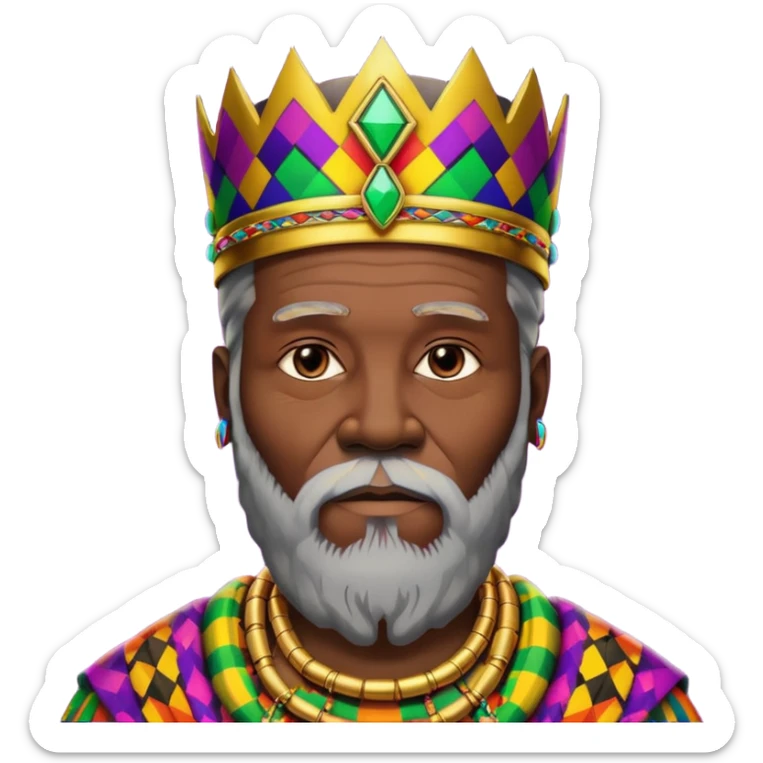 Create me an emoji of a beautiful Old African King with a beard wearing a neon Colorful gradient African Kente patterns sticker