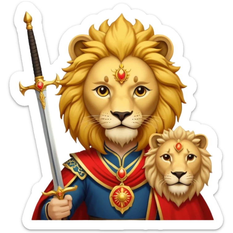 Emoji style pre 1979 Iran Sun and Lion, golden lion with sword, rising sun, flat bold colors sticker