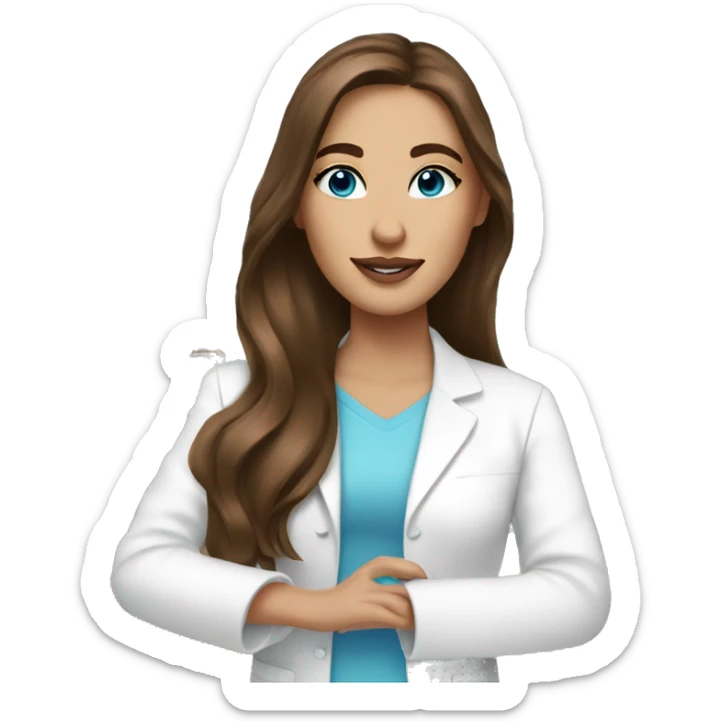 esthetician doing her skincare with long brown hair and blue eyes sticker