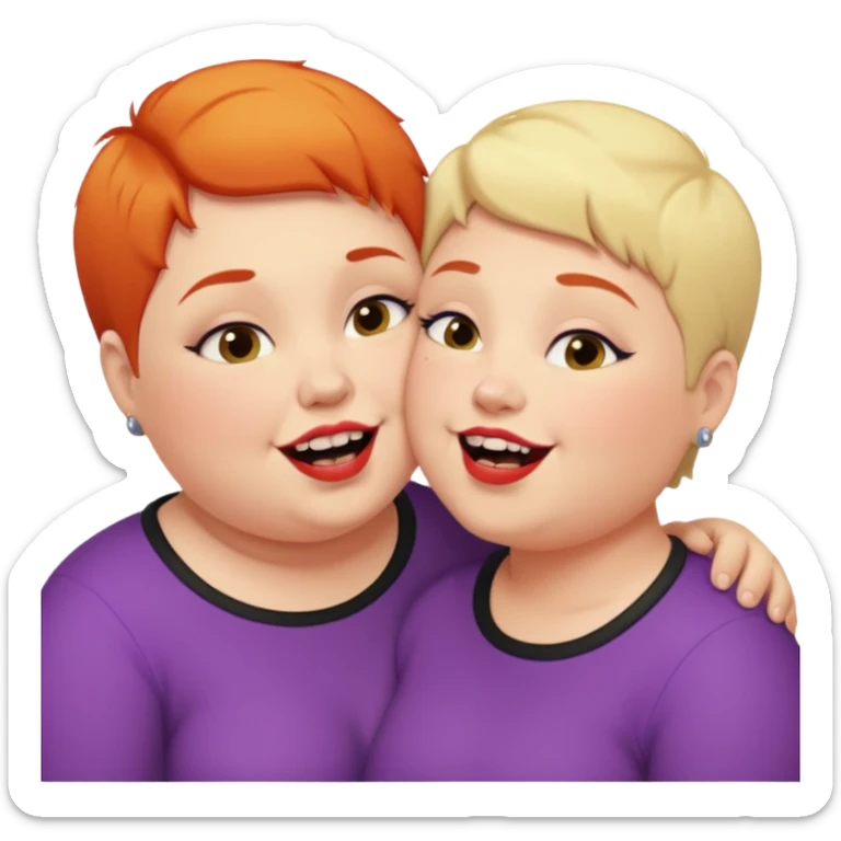 Chubby ugly lesbian kissing tall butch lesbian with huge teeth and short hair sticker