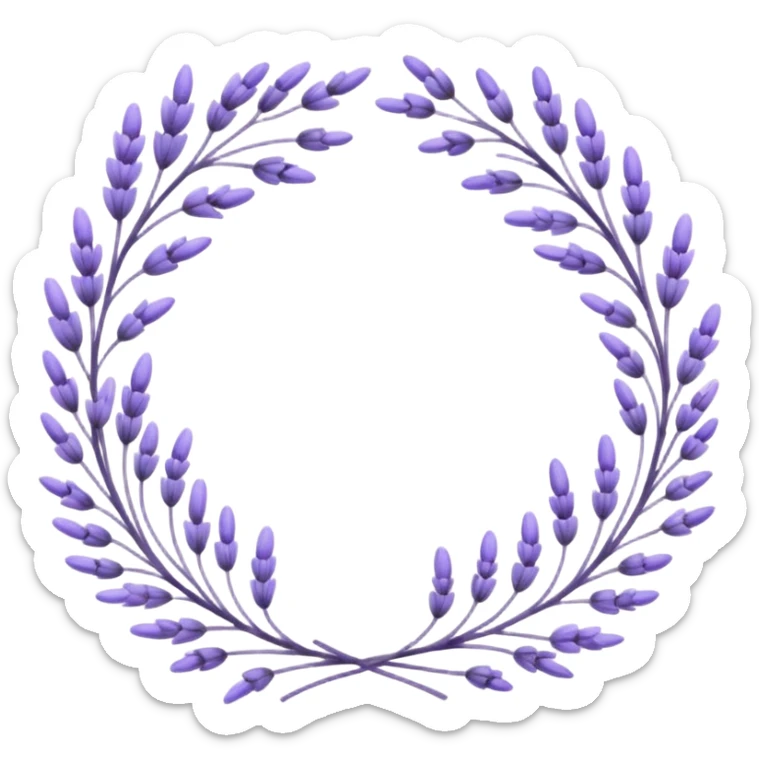 The art style is clean line art with delicate watercolor textures, pastel colors, and a dominant palette of lavender, soft lilac, and muted purple. A set of lavender wreaths, simple flower branches, and delicate frames to border text. sticker