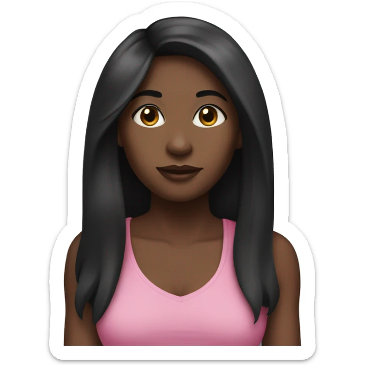 Black girl with long black hair wearing pink with no sleeves sticker