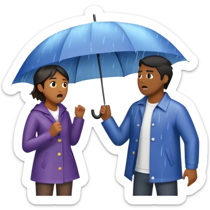 A person stands in the rain holding an umbrella, while another person outside of the umbrella (the narcissist) screams at the storm, getting drenched. The first person looks calm and dry, choosing to protect themselves rather than fight the uncontrollable.  sticker