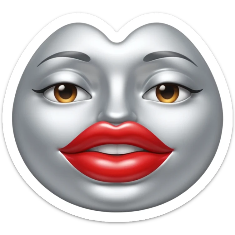 A seductive pair of slightly parted lips emoji made of liquid silver chrome, smooth glossy metallic surface, soft sensual curves, subtle reflections, luxury sexy aesthetic, minimal iOS emoji style, centered composition, clean white background, soft studio lighting, no text sticker