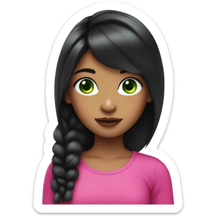 girl with bluey green eyes, black hair and hot pink front strands  sticker