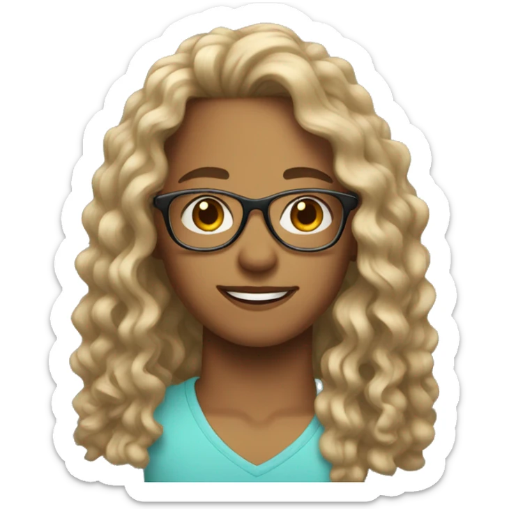 make a teenage with with curly long hair and clear glasses sticker