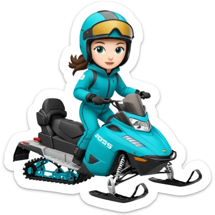 Can you create an emoji of a brunette girl on a teal polaris khaos 850 155 snowmobile doing a wheelie sticker