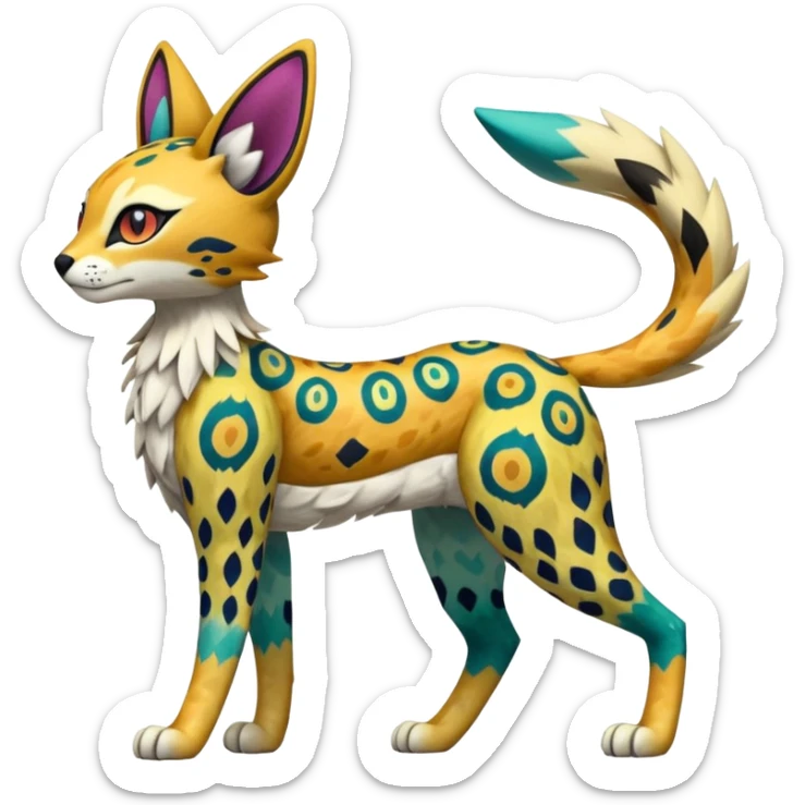 Colorful Meloetta-Vernid-Sergal-Serval-Pokémon-Fakémon-fusion-hybrid-creature sticker