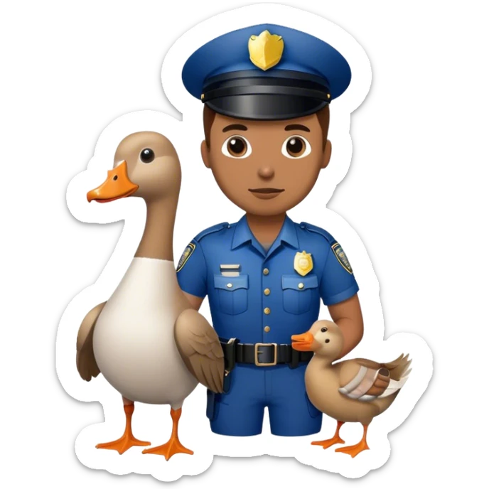 A goose in handcuffs being taken to jail by a police officer  sticker