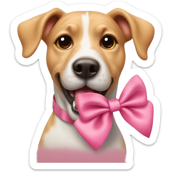 Dog with tongue out and a little pink  bow on his neck sticker