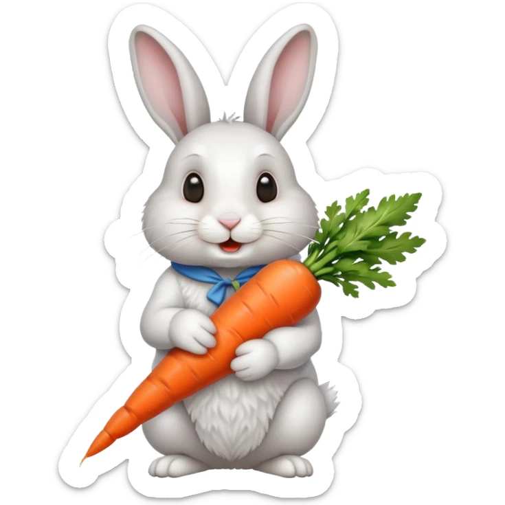 Rabbit with the carrot in the mouth and with the carrot Near the tail sticker