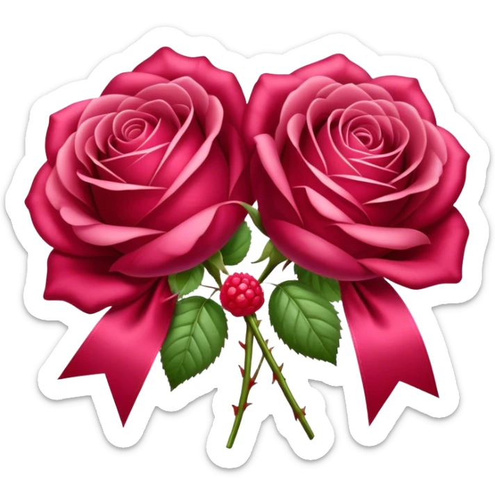 Roses in Persian red color tied with silk aesthetic ribbon of powder raspberry color in glamour vintage theme sticker
