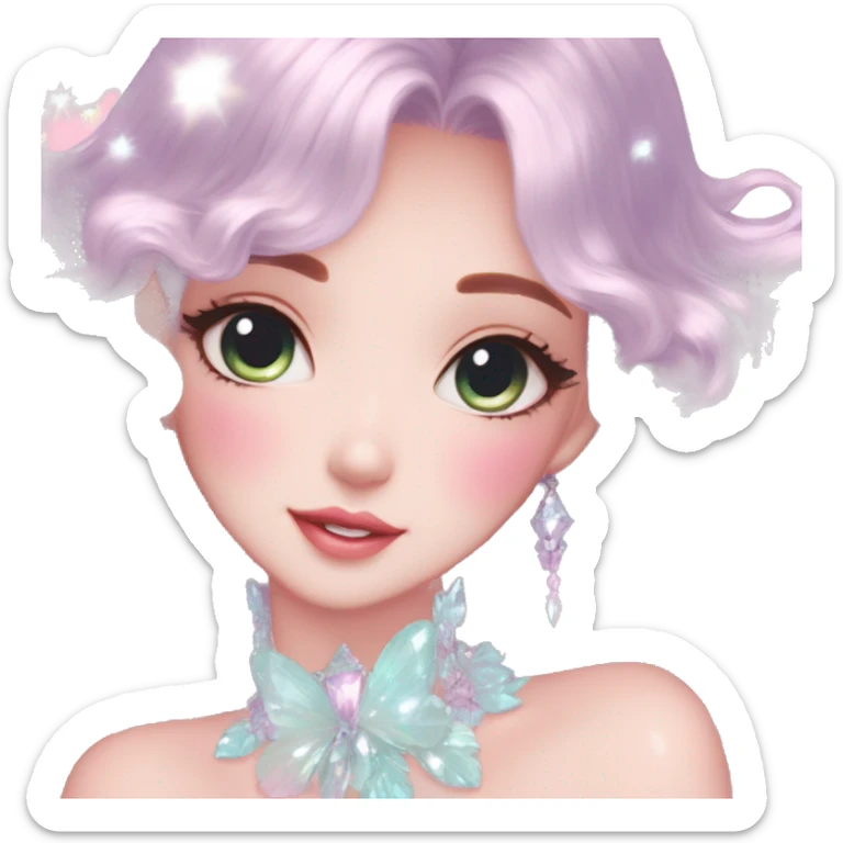 Dreamy pretty VOGUE elegant kawaii blushin shiny lady pastelcore kawaii beautiful hair fairycore cottagecore jewels trending aesthetic sticker