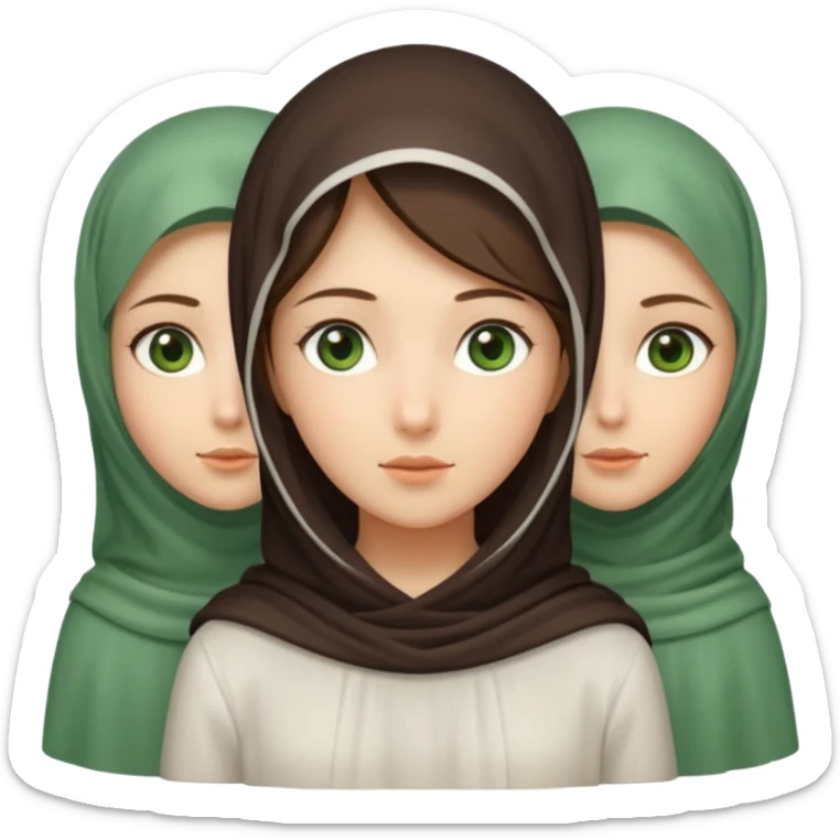 Three veiled girls, one of whom is tall and slightly brunette and has a slightly elongated face, the other is short, her face is oval and she has small eyes, her face is wheat to white, and the last one has an oval face and has beautiful green eyes. sticker