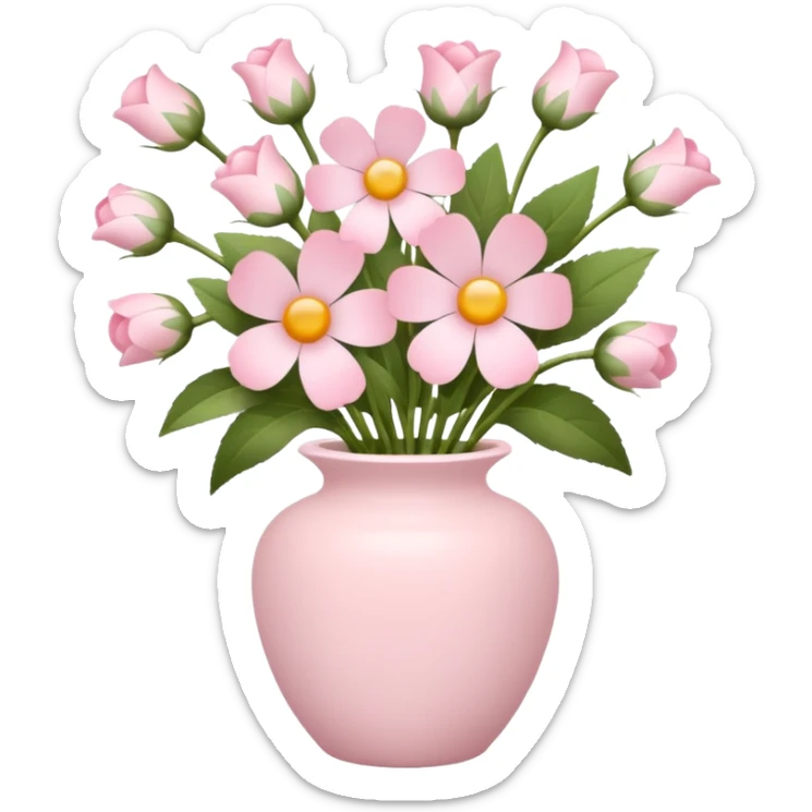 Vase with baby pink flowers in the vase sticker