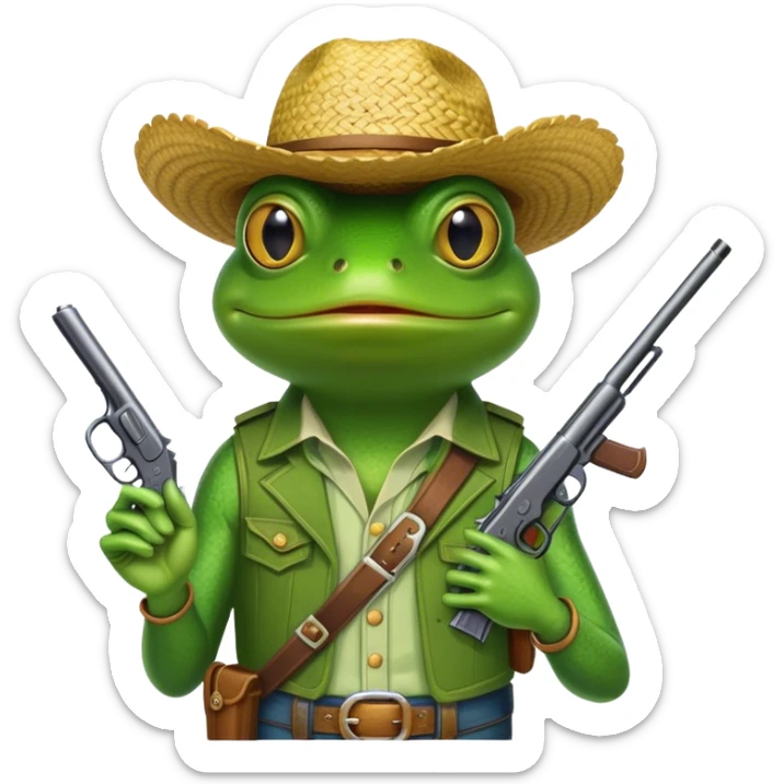 Frog cowboy with a piece of straw in his mouth and a gun holstered  sticker