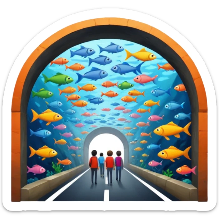 des gens qui sont dans un tunnele et les parois c'est des poissons  sticker